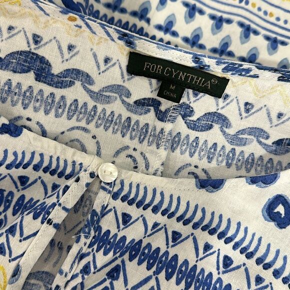 For Cynthia Dolman 3/4 Sleeve Linen Blend Printed Top Blouse Size M - Picture 5 of 9